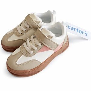 Carter’s Toddler Sneakers Size 8 Beige Pink Velcro New NWT.